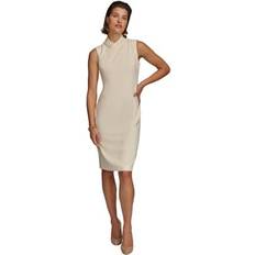 White Dresses Donna Karan Women's Mock-Neck Sheath Dress Cream