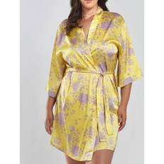 Yellow Robes iCollection Plus Fiona Satin Print Robe Yellow-Purple 1X