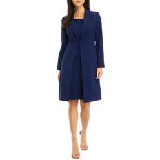 Blue - Women Suits Le Suit Women's Long Coat and Basic Sheath Dress Set, Indigo