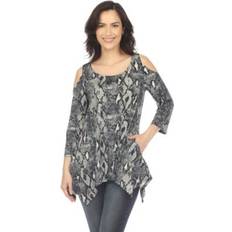 Gray - Women Blouses White Mark Women's Snake Print Cold Shoulder Tunic, Gray