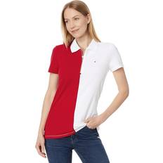 Tommy Hilfiger Red Polo Shirts Tommy Hilfiger Women's Colorblock Zip-Front Polo Shirt Scarlt/wt