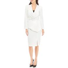 Polyester - Women Suits Tahari Asl Belted Wrap Skirt Suit Ivory