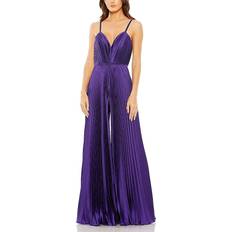 Mac Duggal Polyester Jumpsuits & Overalls Mac Duggal Pleated Plunge Neck Wide Leg Jumpsuit Purple