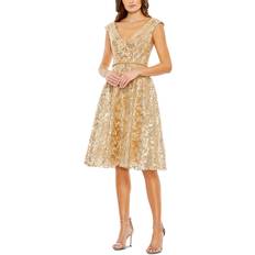 Gold Dresses Mac Duggal Embellished Cap Sleeve Dress Gold