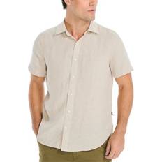 Linen - Men Shirts Nautica Men's Classic-Fit Solid Linen Short-Sleeve Shirt Wheat Flax
