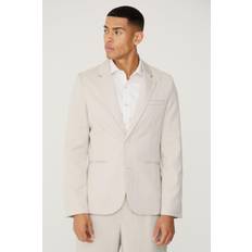 Beige - Women Suits boohooMAN Mens Textured Skinny Single Breasted Suit Jacket Beige