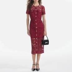 Red Dresses Self-Portrait Women's Guipure Lace Button Midi Dress Red