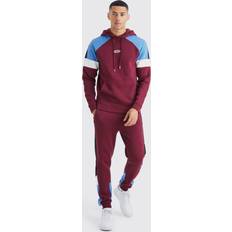 Rot - XL Anzüge boohooMAN Mens Slim Fit Colour Block Hooded Tracksuit Red