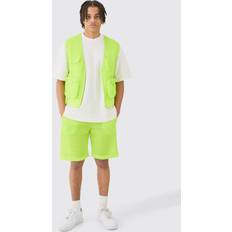 L Anzüge boohooMAN Mens Mesh Tank & Short Set Green