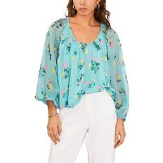 Turquoise - Women Blouses 1.State Women's Floral Women's Scoop-Neck Long-Sleeve Blouse Ocean Teal