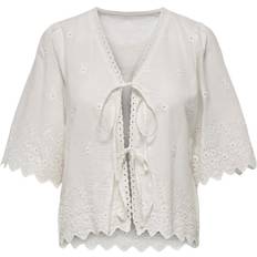 Only Onlnynne SS Tie EMB Top Wvn - White