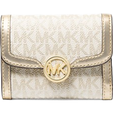 Michael Kors Wallets Michael Kors Leida Medium Metallic Signature Logo Wallet - Pale Gold