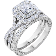 JeenMata Double Halo Wedding Ring - Silver/Transparent