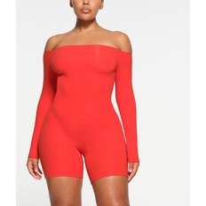 SKIMS Red Jumpsuits & Overalls SKIMS Picot Trim Off The Shoulder Onesie Bodysuit Red Fits Everybody