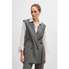 Gray - Women Suits BOSS Longline Double-breasted Waistcoat In Striped Wool