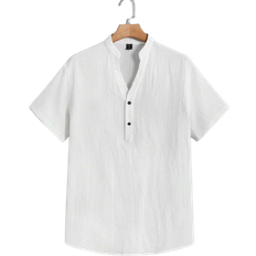 L - Weiß Hemden Shein Manfinity Homme Loose Men's Solid Color Half Button Shirt