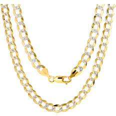 Nuragold Cuban Chain Curb Link Diamond Cut Pave Two Tone Necklace 7mm - Gold/Silver