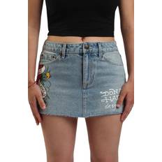 Blue - Women Skirts Ed Hardy LKS Skull Denim Mini Skirt - Light Wash