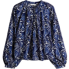 H&M Balloon-Sleeved Blouse - Dark Blue/Patterned