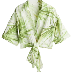 Hvite - M Bluser H&M Tie Detail Blouse - White/Palm Leaves