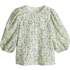 H&M Linen Blend Blouse - White/Floral