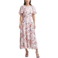 Calvin Klein Women's Floral Print Cape Back Maxi Dress - Blush Multi