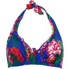 Pour Moi Antigua Frill Halter Underwired Bikini Top - Blue Floral