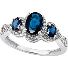 Macy's 3 Stone Ring - White Gold/Sapphire/Diamonds