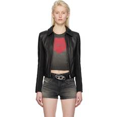 Diesel Damen Oberbekleidung Diesel Giacca biker in pelle con pannelli costine Giacche di pelle Donna Nero