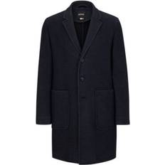 Hugo Boss Men Coats Hugo Boss Men's Micro-Patterned Slim-Fit Coat Dark Blue