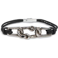 Alexander McQueen Snake & Skull Braided Leather Bracelet - Black/Silver