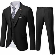 MY'S Men's 3 Piece Slim Fit Suit Set - Black