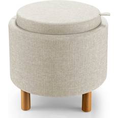 Costway Ottoman with Tray Beige Foot Stool 16.5"