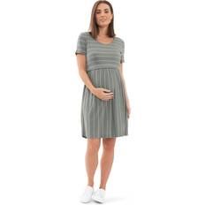 Stripes Maternity & Nursing Ripe Maternity Crop Top Nursing Dress Olive/White