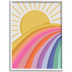 Stupell Industries Rainbow Stripes Pattern Yellow Sunshine Rays Illustration White Framed Art 11x14"