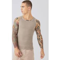 Beige Tank Tops boohooMAN Mens Muscle Fit Ribbed Tank Beige