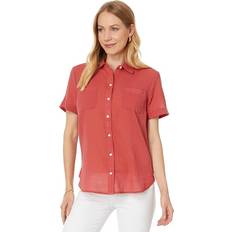 Tommy Hilfiger Red Shirts Tommy Hilfiger Women's Cotton Solid Short-Sleeve Shirt Min Red