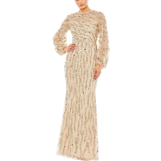 Mac Duggal L Clothing Mac Duggal Embellished High Neck Puff Sleeve Trumpet Gown - Nude Gold