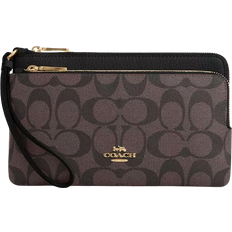 Coach Double Zip Wallet In Signature Canvas - Gold/Brown Black