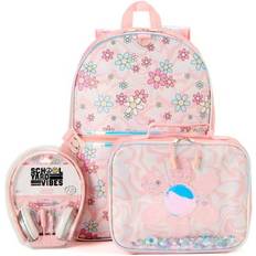 Schoolyard Vibes Headphones & Lunch Box 3 Piece Backpack Set - Coral Pink