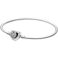 Pandora Moments Entwined Infinite Hearts Clasp Bangle - Silver/Transparent
