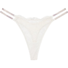 Thongs - White Panties Victoria's Secret Double Shine Strap Lace Thong Panty - Coconut White