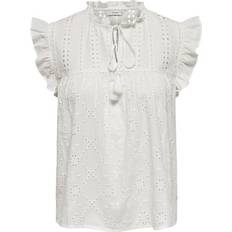 Baumwolle - Damen Blusen Only Embroidery Sleeveless Top - White/Cloud Dancer