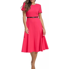 Calvin Klein Women Dresses Calvin Klein Women's Short Sleeve Belted Midi Dress - Lipstick