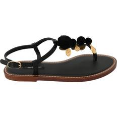 Dolce & Gabbana Women Flip-Flops Dolce & Gabbana Black Leather Coins Flip Flops Sandals Shoes EU35/US4.5 US9