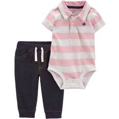 Carter's Baby's Striped Polo Bodysuit Pant Set 2-piece - Pink/Navy