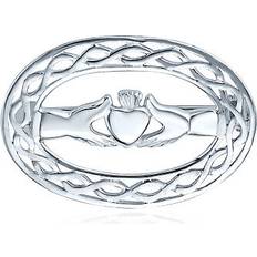 Women Brooches Bling Jewelry Oval claddagh heart celtic knot pin brooch .925 silver 1.35
