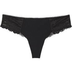 PINK No-Show Thong Panty - Pure Black Lace Trim