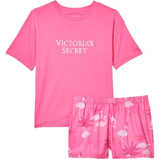 Women Jumpsuits & Overalls Victoria's Secret Cotton Short Tee Jama Set - Hollywood Pink Flamingos