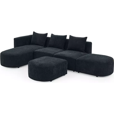 Simplie Fun L-Shaped Sectional Black Sofa 28" 2pcs 3 Seater